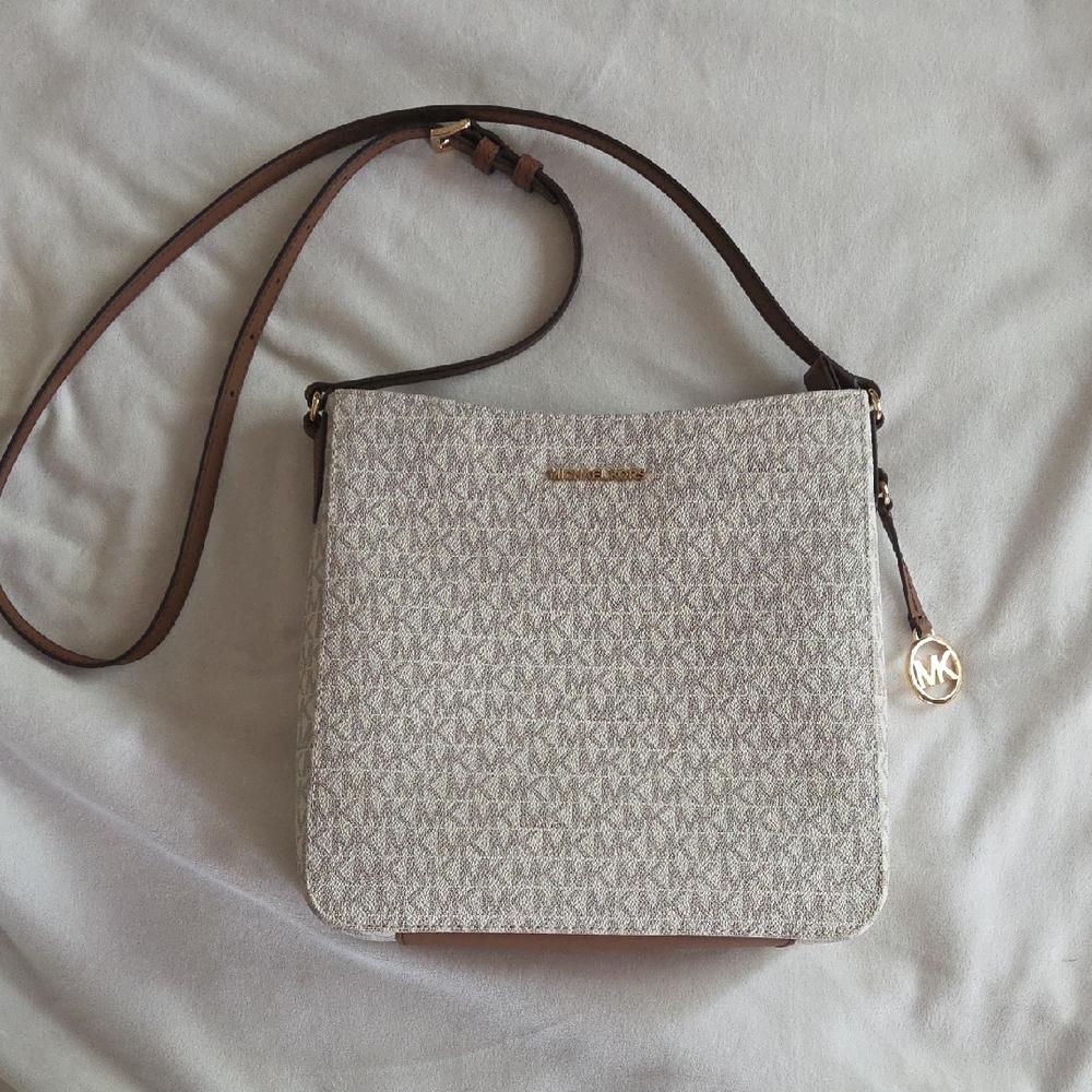 Michael Kors Monogram Crossbody Bag in Cream and Brown